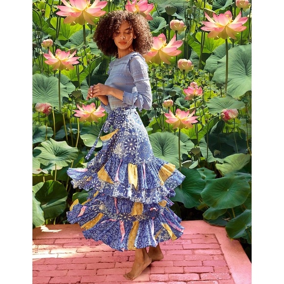 Misa Los Angeles Dresses & Skirts - Misa Skirt Kristina Faux-Wrap Tiered Ruffled Floral Maxi Tile Print Combo M NWT